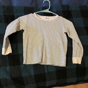 Petit Bateau Navy and White Striped Long Sleeve Tee